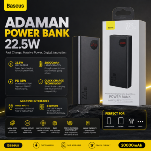 Baseus Power Bank Adaman 22.5w 20000Mah PPAD000101 Metal Digital Display Quick Charge Power Bank
