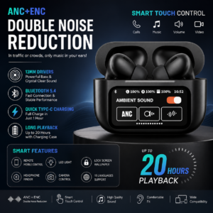A9 Pro ANC ENC Black Wireless Earbuds Touch Control